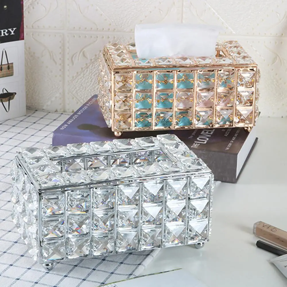 

Rhinestone Tissue Box Paper Rack Office Table Accessories Facial Case Holder Creative Napkin Tray Decoration for Home Hotel Car