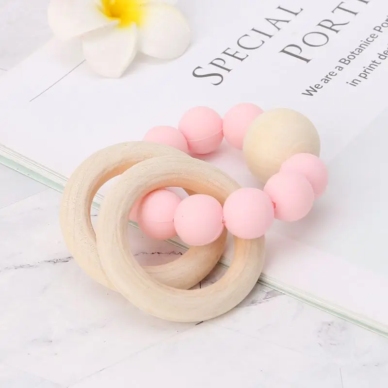 

Baby Teether Bracelet Teething Toys Chew Bite Newborn Teeth Care Beads Jewelry Pain Relief Silicone Wood Rings Infant Supplies