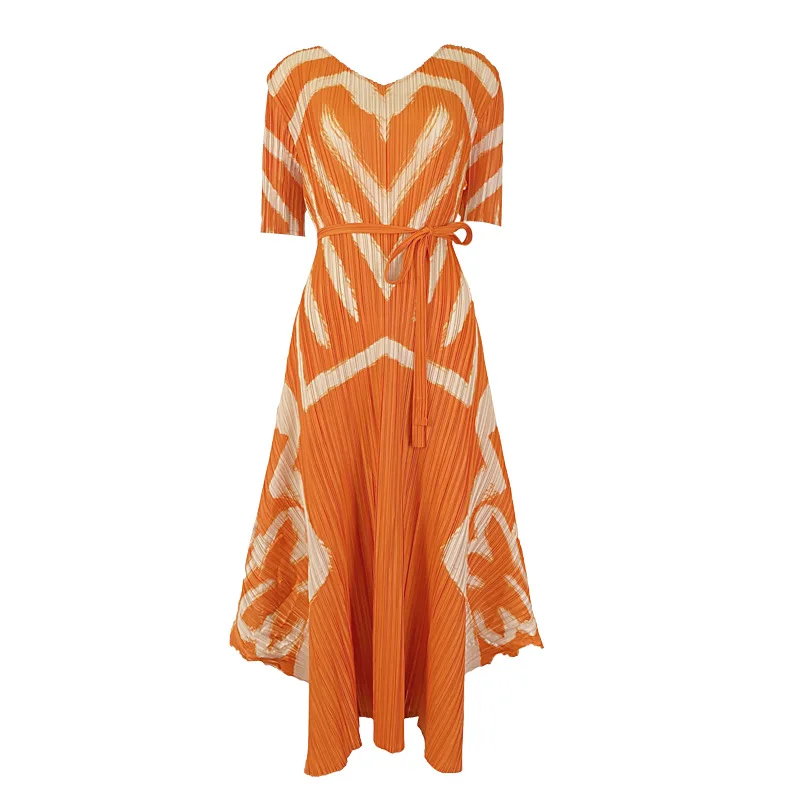 

2020 autumn winter dress fashion geometric printing swing short sleeve women's dress loose