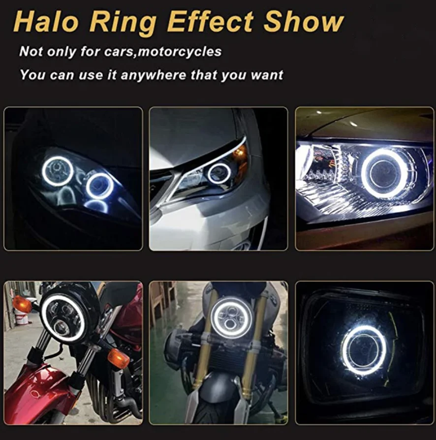 2 шт. Супер Яркие Кольца Ангельских Глаз COB LED Фары 60мм 70мм 80мм 90мм 100мм 110мм 120мм Автомобиль Мотоцикл DRL Лампа