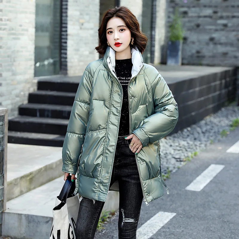 

LY VAREY LIN New Winter Women High Street Loose Zipper Long Sleeve Cotton Coat Lady Casual Warm Stand Collar Long Parka Outwear