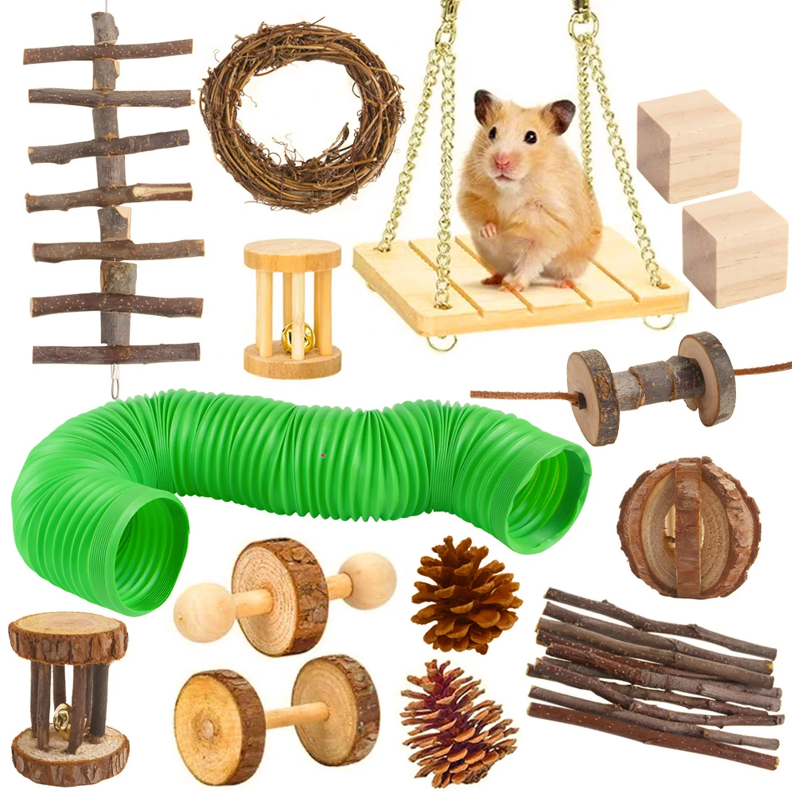 

15 Pack Hamster Chew Toy Set with Interesting Tunnel Great Durability Guinea Pig Teeth Care Exercise Toy pretty