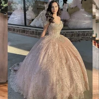 light pink quinceanera dress v neck cap sleeve lace appliques sequins prom party princess ball gown sweet 16 vestidos de 15 a%c3%b1os