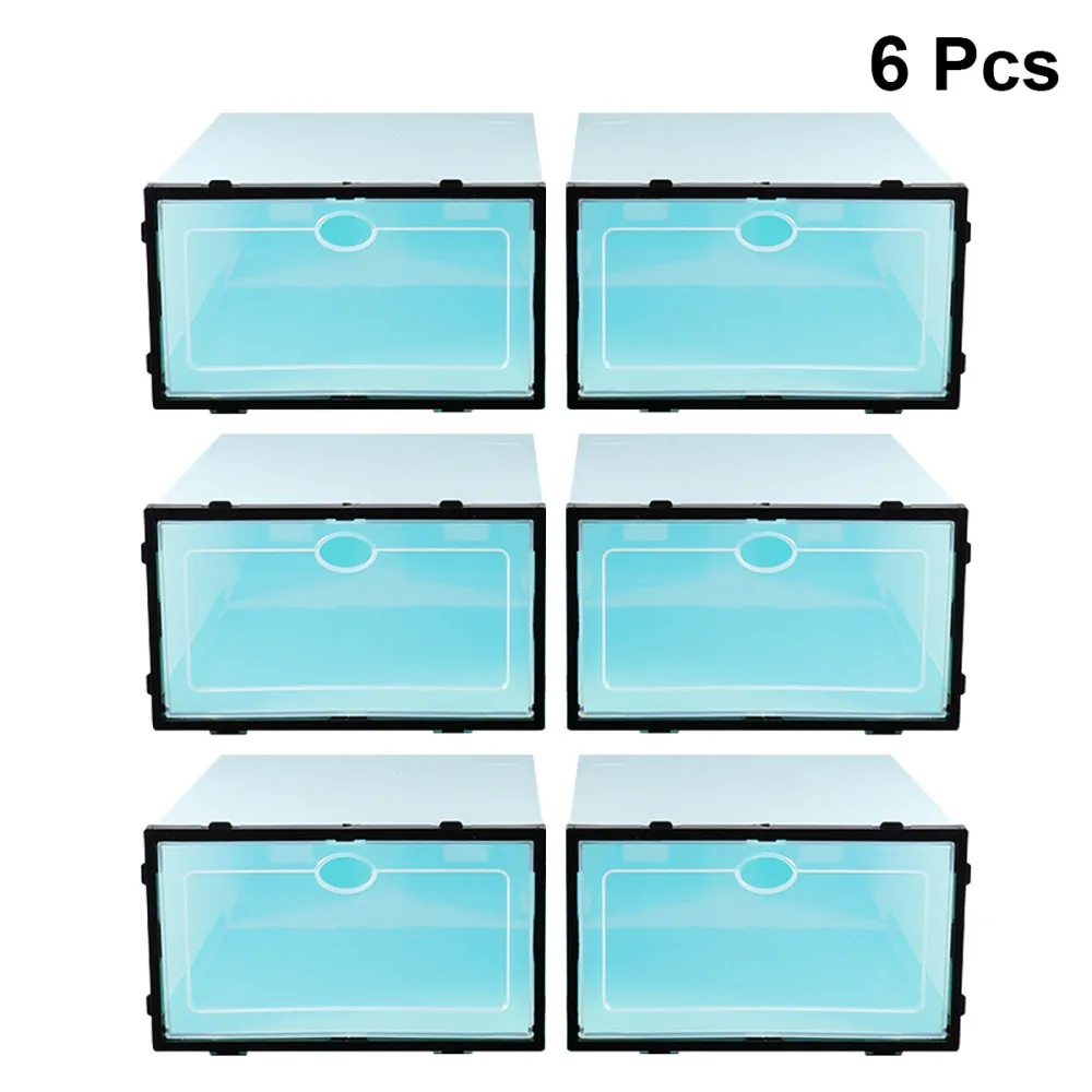 

6PCS Thicken Shoes Box Transparent Stackable Shoes Storage Box Shoe Container (Box with White Frame for Men)
