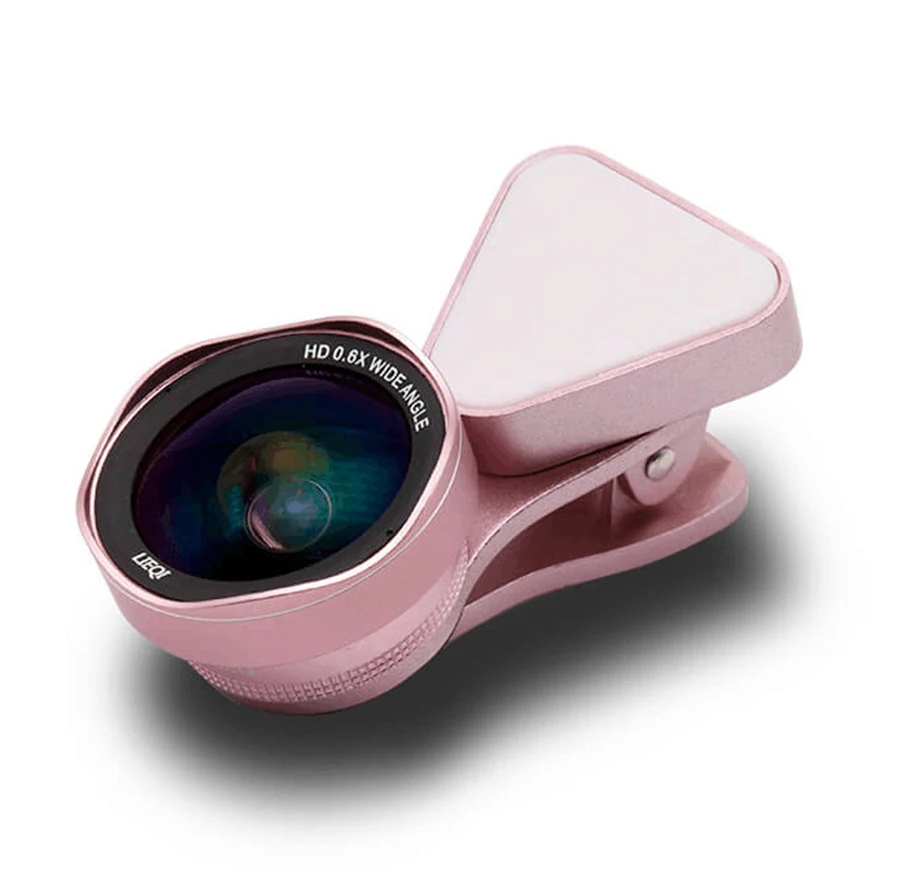 

For iPhone8 7 Plus 6s 6 3 in 1 Cell Phone Lens 3 Adjustable Fill Selfie Light 15X Macro 0.4X-0.6X Wide Angle Lens HD camera lens
