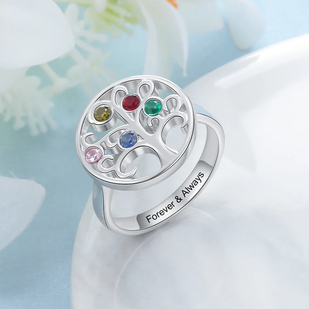 JewelOra персонализированные кольца Дерево жизни с 5 камнями рождения