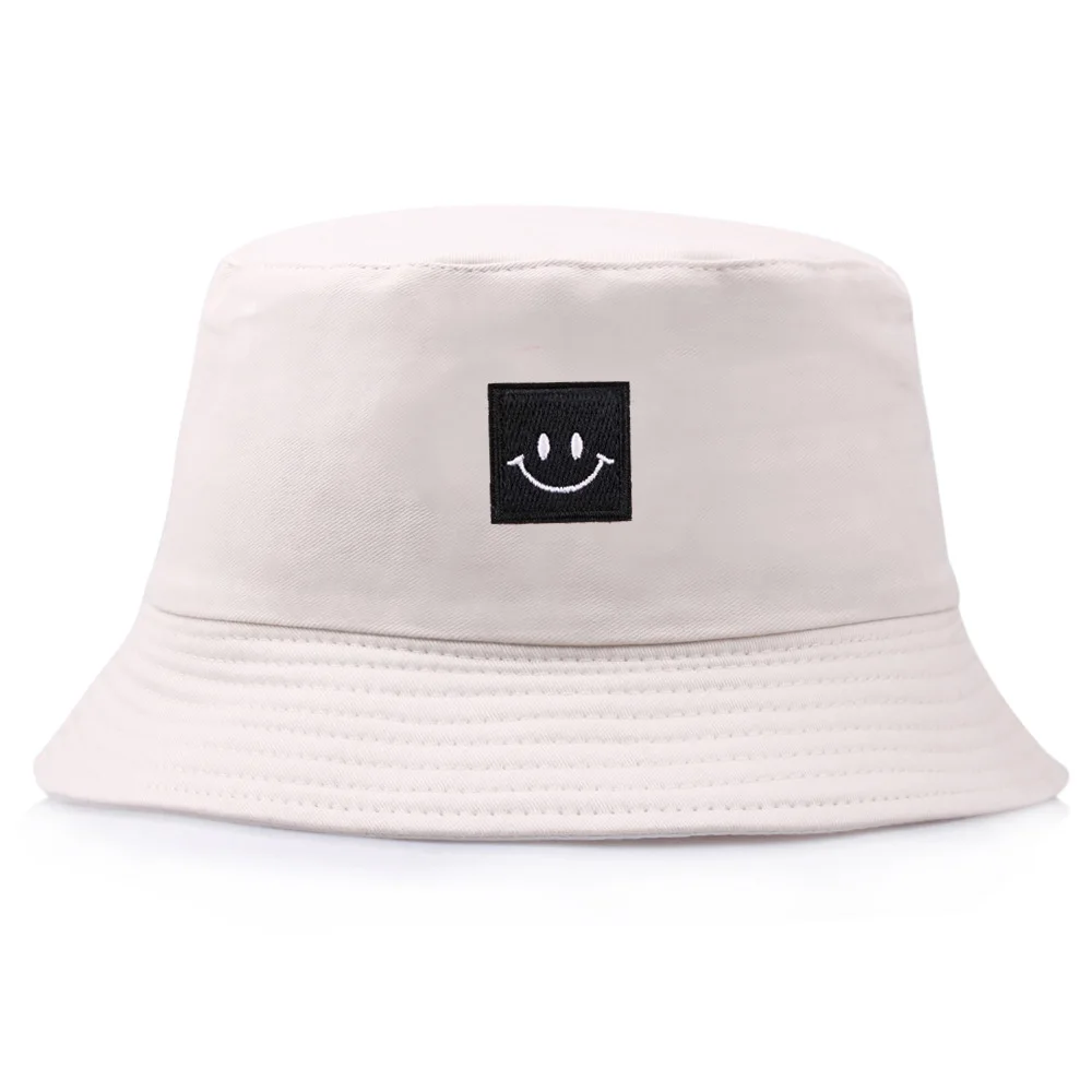 

New Embroidery Smile Face Bucket Hats For Women Fashion Men Summer Sun Fishing Cotton Fisherman Hat Cute Girls Beach Panama Cap
