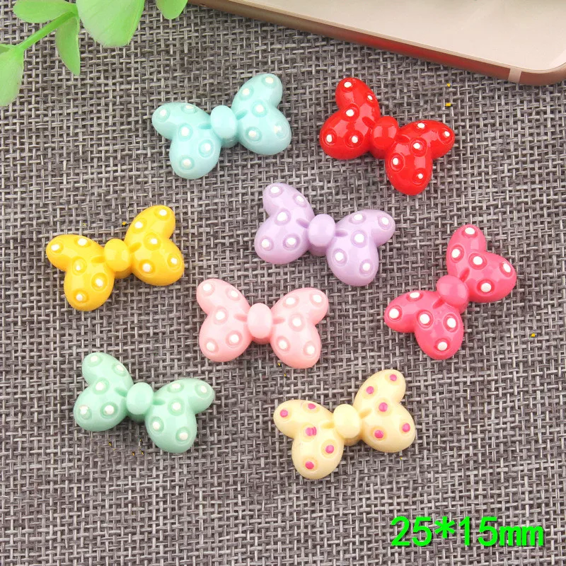 Mini order Ribbon Knot Bow Resin Cabochons 10pcs 25*15mm Plastic Polka Dots Bows Clay Beads Charm Pendant DIY material | Украшения и