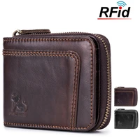 mens wallet genuine leather credit card holder rfid blocking zipper pocket men bag vintage 13 card slots purses money clip new