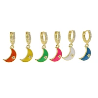 2021 moon womens earrings asymmetric enamel dangle earrings gold color crescent charm jewelry accessories