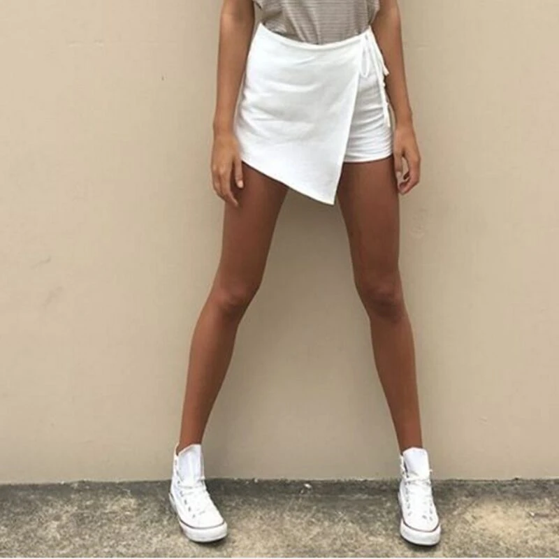 Шорты женские однотонные Асимметричные с завышенной талией из хлопка и льна |