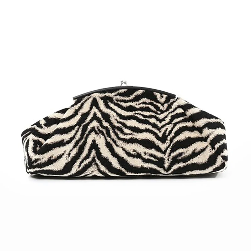 Женская большая сумка с принтом зебры модная ручкой и темным зажимом роскошная