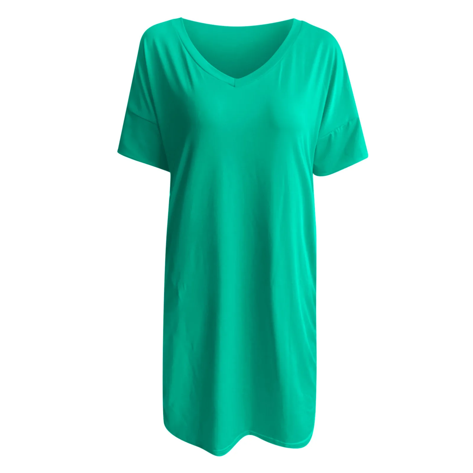 

New Summer Ladies Fashion Casual Polyester Short-Sleeved Solid Color V-Neck Pocket Comfortable Dress Vestido Sexy Kleider F4