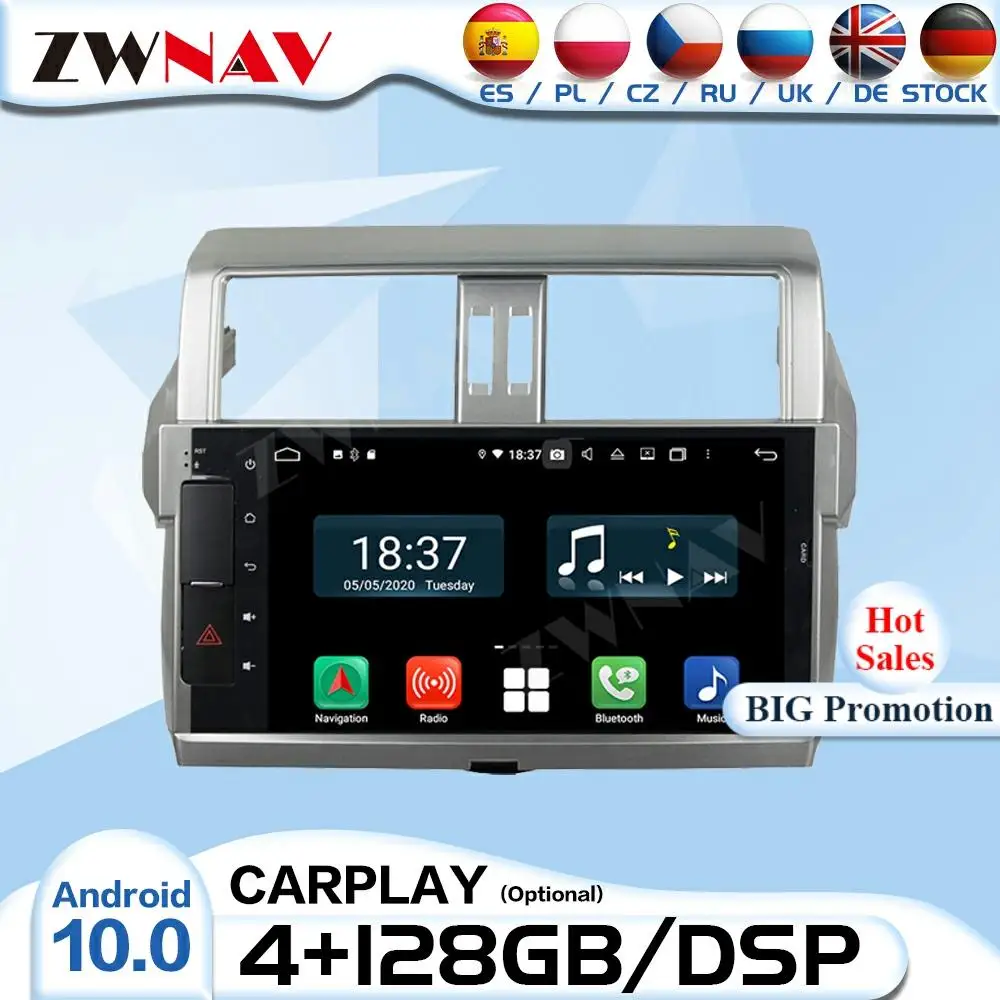 

128G 2 Din Carplay Android 10.0 Radio Receiver For Toyota Prado 2014 2015 Audio Stereo Video Player CAR GPS Navigation Head Unit
