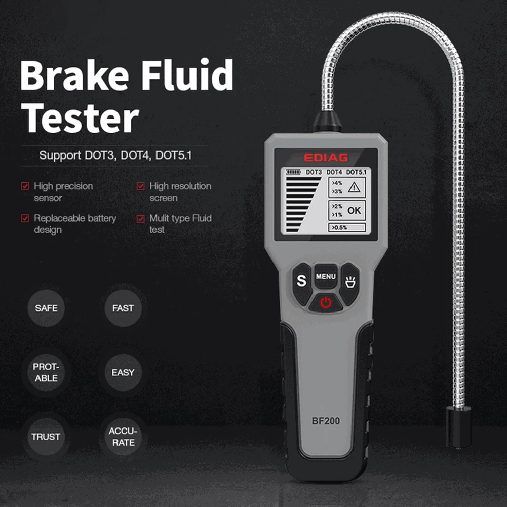 

BF200 Automotive Brake Fluid Tester Digital Display Car DOT3 DOT4 DOT5.1 Brake Oil Liquid Quality Water Content Detector Diagnos