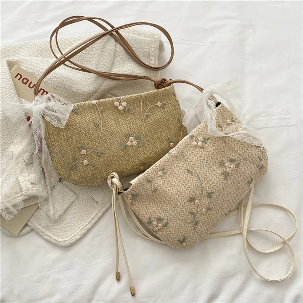 

New Shoulder Bags Casual Handbags Fashion Women Woven Lace Shoulder Bag Casual Flower Embroidery Crossbody Bags