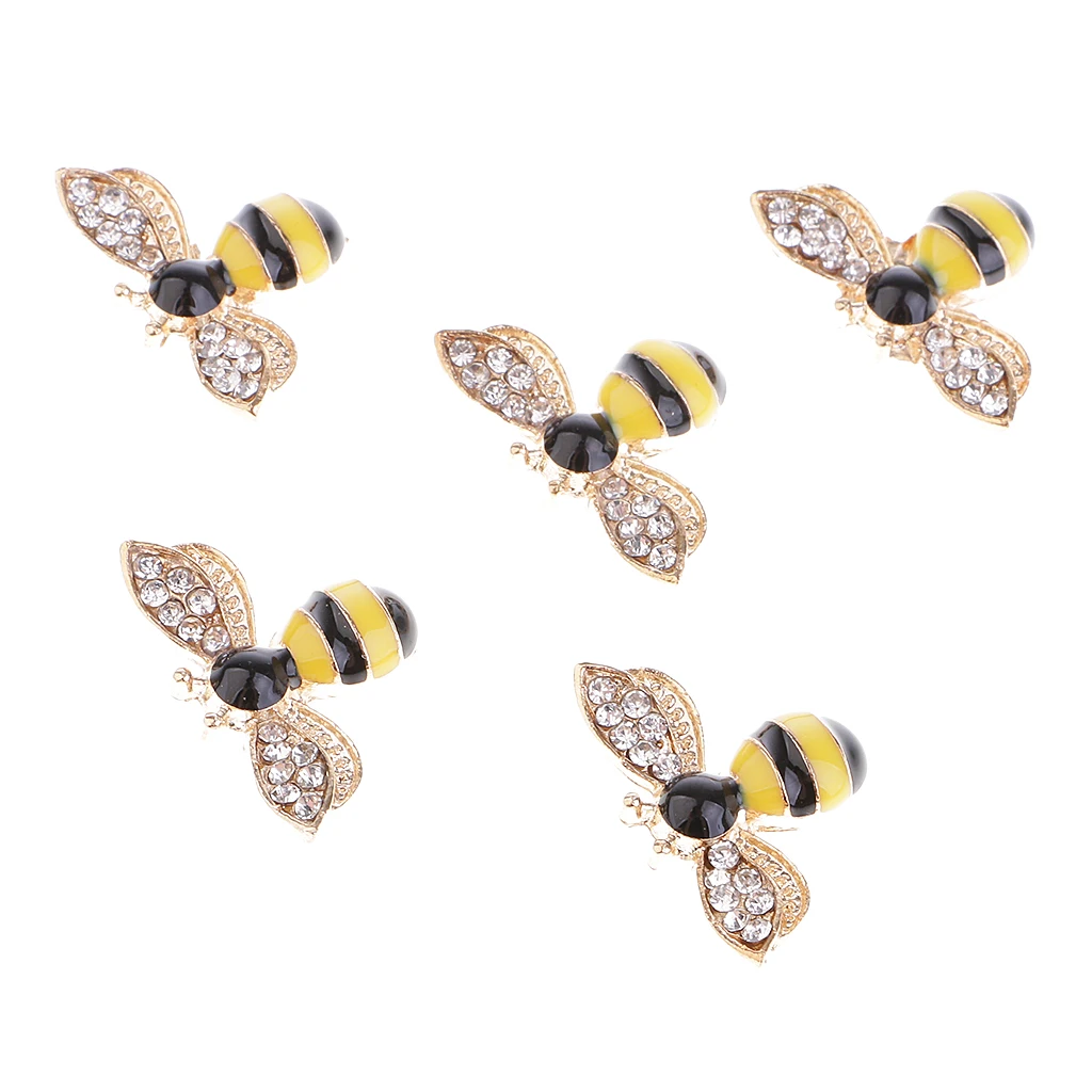 

5 Pieces Bee Shape Alloy Rhinestone Craft Buttons Jewelry Making Findings 25mm