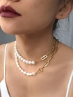 Ожерелье из латуни с натуральным жемчугом в стиле барокко, 18 карат