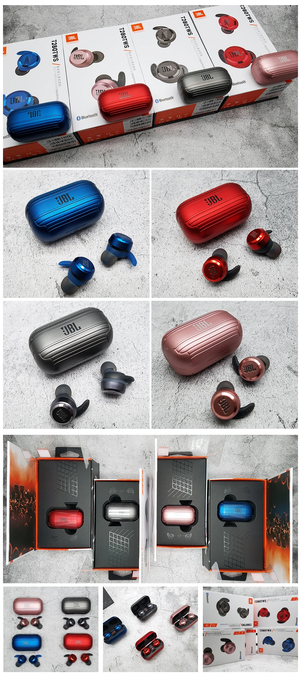 JBL T280 TWS вкладыши Беспроводные Bluetooth 5,0 спортивные наушники IPX5 водонепроницаемые стерео музыкальные динамические наушники с зарядным устройством и микрофоном