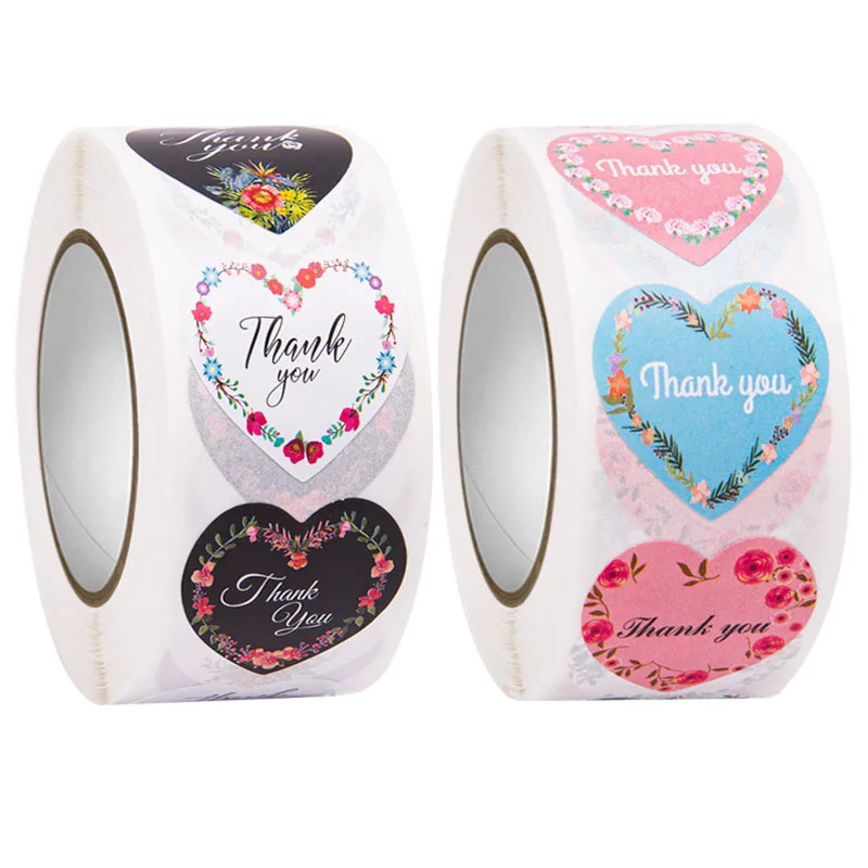 

Наклейки с надписью Thank You, наклейки в форме сердца для подарка, свадьбы Вечерние, наклейки с надписью Thank You, 500 шт./рулон