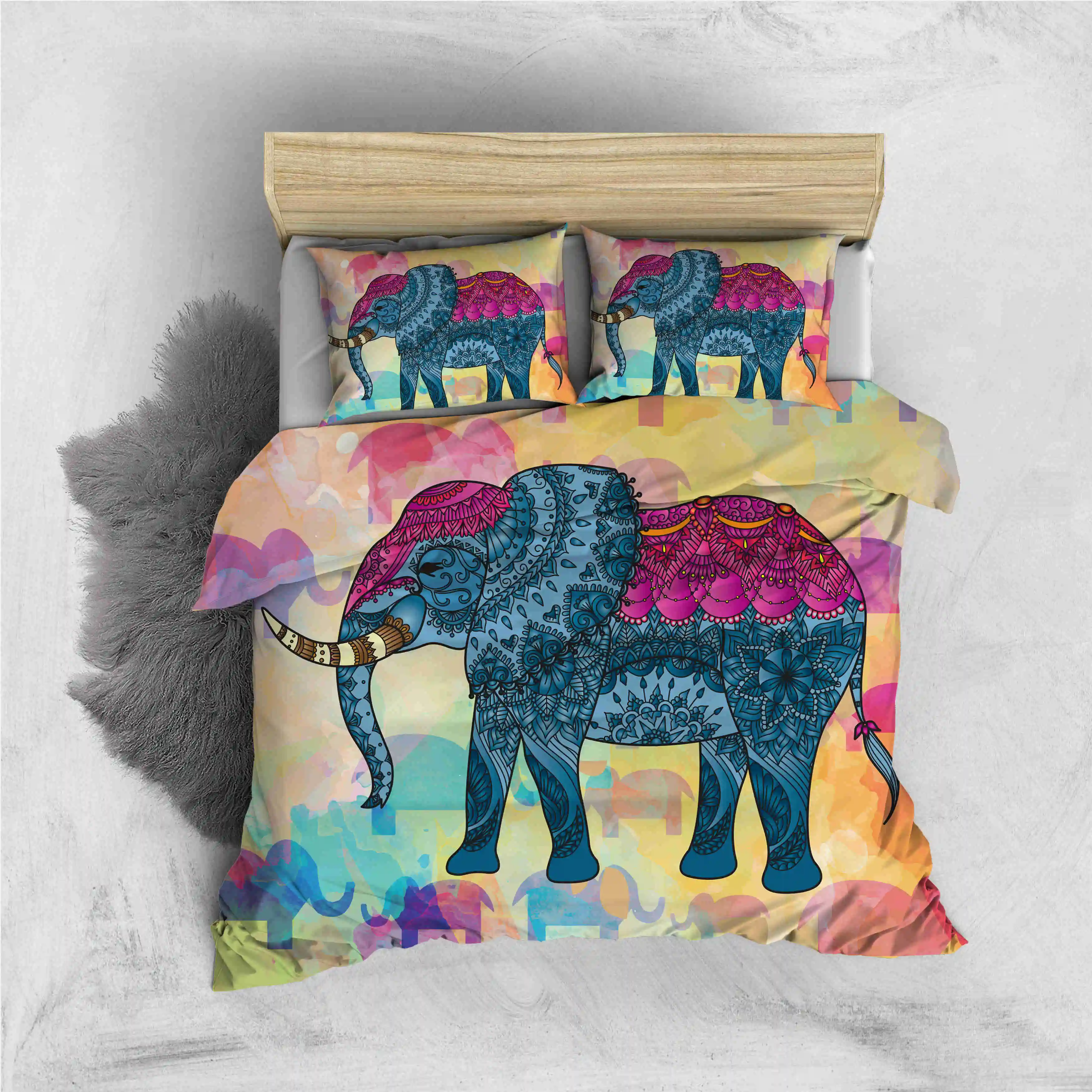 

Комплект постельного белья в богемном стиле с изображением слона, пододеяльник, наволочка, постельное белье, домашний текстиль, Прямая пост...