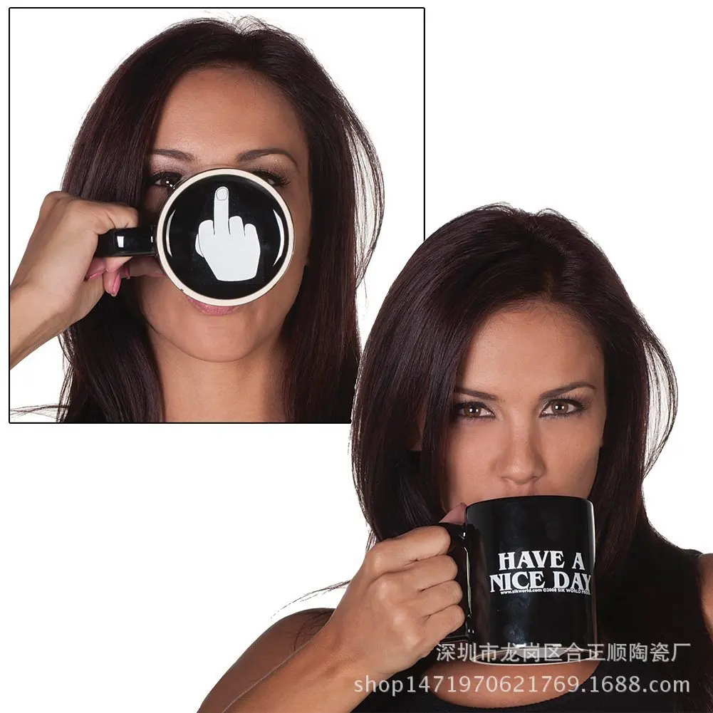 

porcelain cup Spot hot sale Have a nice day Mug good day ceramic cup foreign trade coffee cup middle finger cup