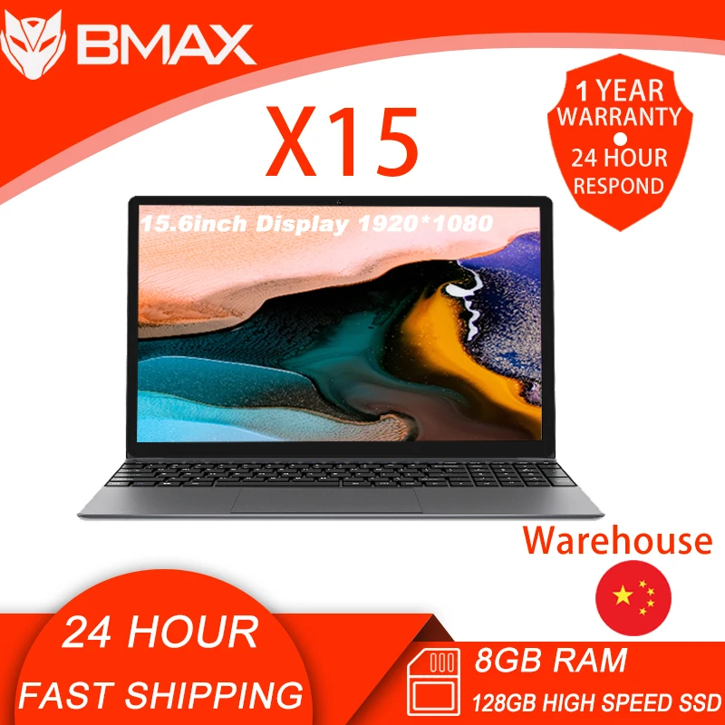 BMAX X15 Gaming laptop 15.6 inch 8GB RAM 128GB SSD Intel Celeron N4100 Netbook WiFi Full Size with Narrow Bezel Keyboard Student