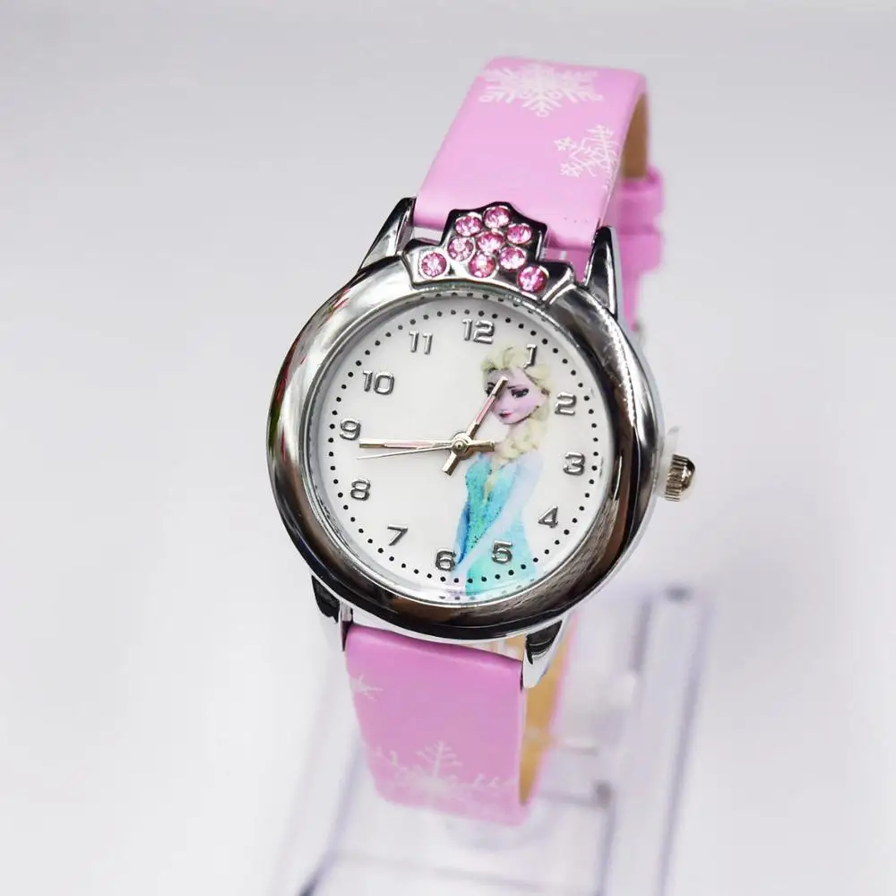 disney cartoon princess frozen pu leather hand watch cute cartoon watch girls toy watches christmas snowflake wristwatch gifts free global shipping