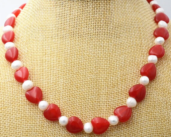 917+++New 7-8mm Natural White akoya Pearl + Red Ruby 12mm Love Necklace 18 | Украшения и аксессуары