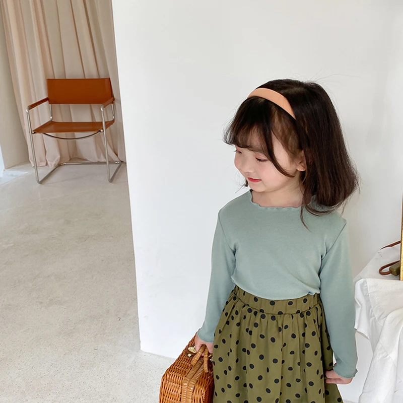 

Girls Casual T-shirts 2021 New Spring Kids Solid Sweatshirt Long Sleeve Korean Fashion Children Tops Clothing