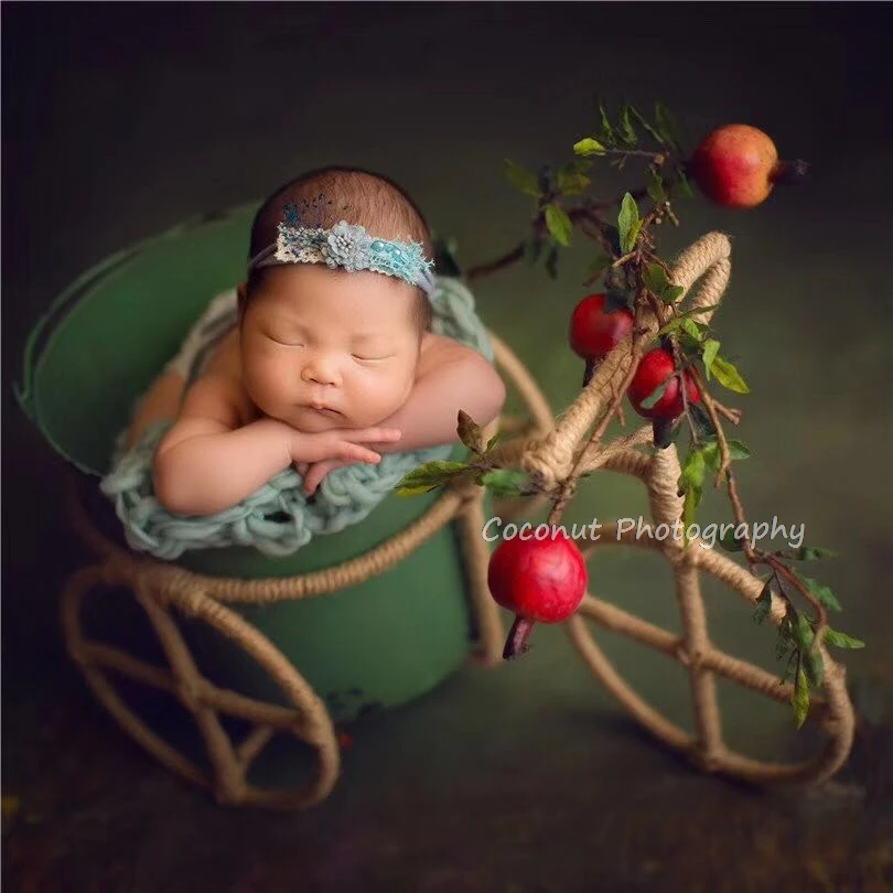 Coconut newborn photography props newborn baby photo with bicycle manual twine woven baby cart