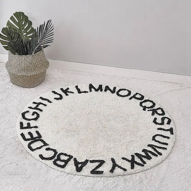 Abc Alphabet Kids Crawling Play Mat - Super Soft Knitting Educational Washable Area Rugs Round 120CM Diameter Grey |