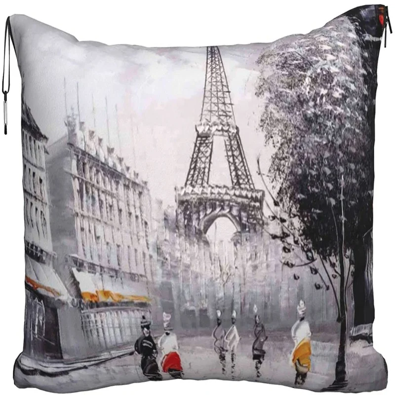 

Eiffel Tower Travel pillow blanket two-in-one backpack strap and compact airplane bag waist support 60x43 inches