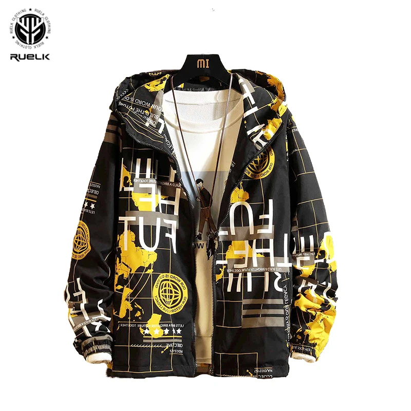 

RUELK Men's zjacket Spring And Autumn New Fashion Trend Creative Graphic Printing Loose Camouflage Tooling Jacket Male Hooded