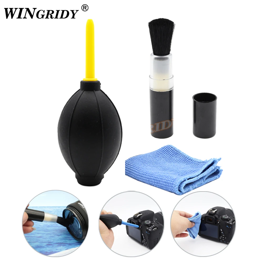 3 in1 Camera Cleaning Kit Dust Cleaner Lens Brush Air Blower Wipes Clean Cloth For Gopro Canon Nikon Sony DSLR Camcorder VCR | Электроника