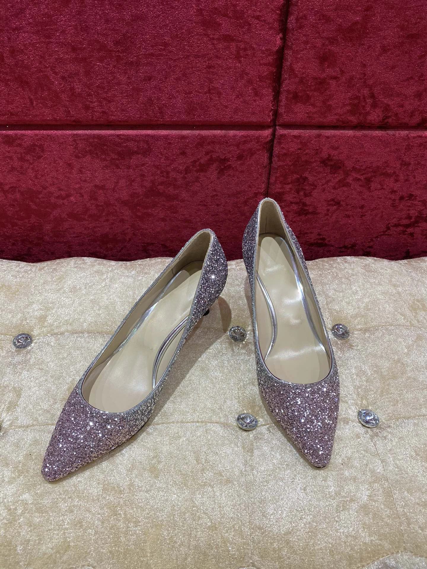 Весенние женские туфли на высоком каблуке с блестками Градиентные свадебные