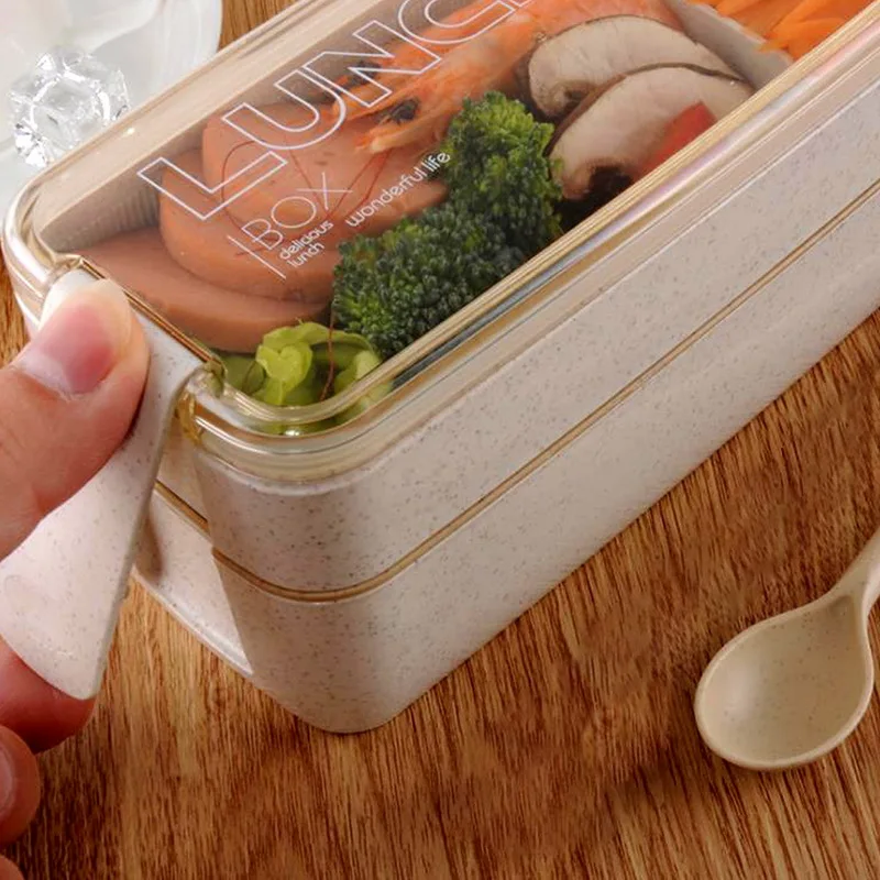 2 Layer Japanese Food Storage Container Wheat Straw Bento Lunch Box For School Kids Leak Proof Microwave Dinnerware | Дом и сад