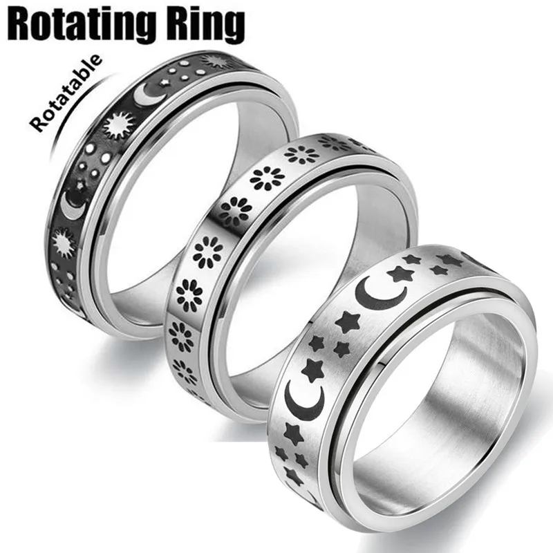 

Fidget Spinner Anxiety Rings For Women Stainless Steel Moon Star Ring Rotate Freely Anti Stress Accessories Wedding Jewelry