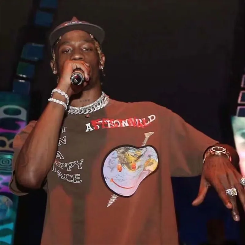 Футболка Трэвис Скотт праздничная футболка с надписью Happy Face Тревиса Скотта 1:1