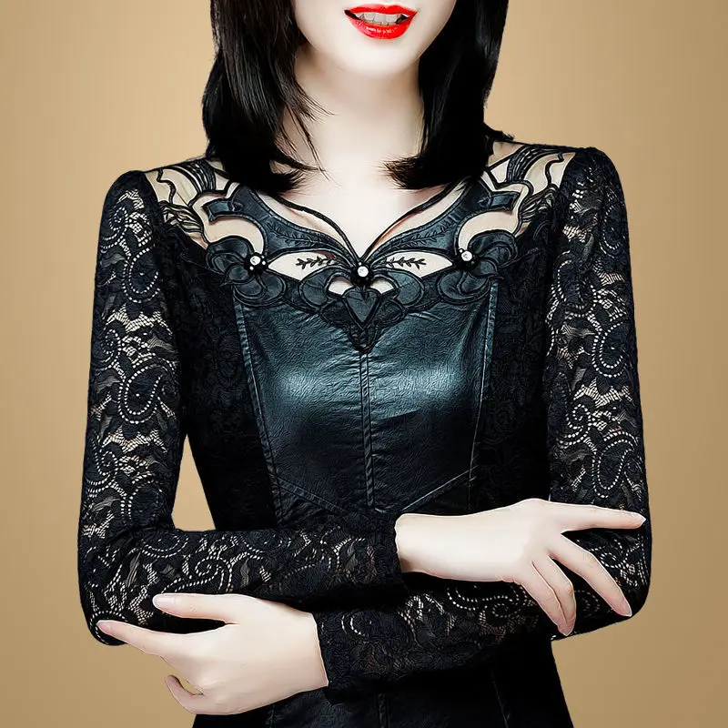 Новинка 2020 Женская Осенняя кружевная ажурная блузка с длинным рукавом женские