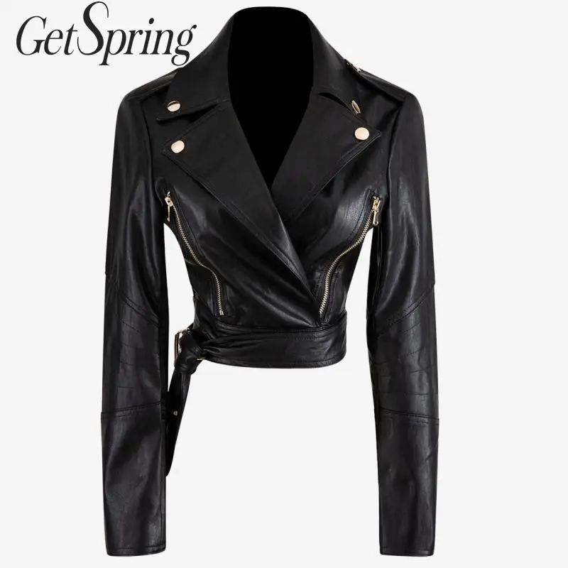 Getвесеннее Женское пальто из искусственной кожи короткая зимняя кожаная куртка