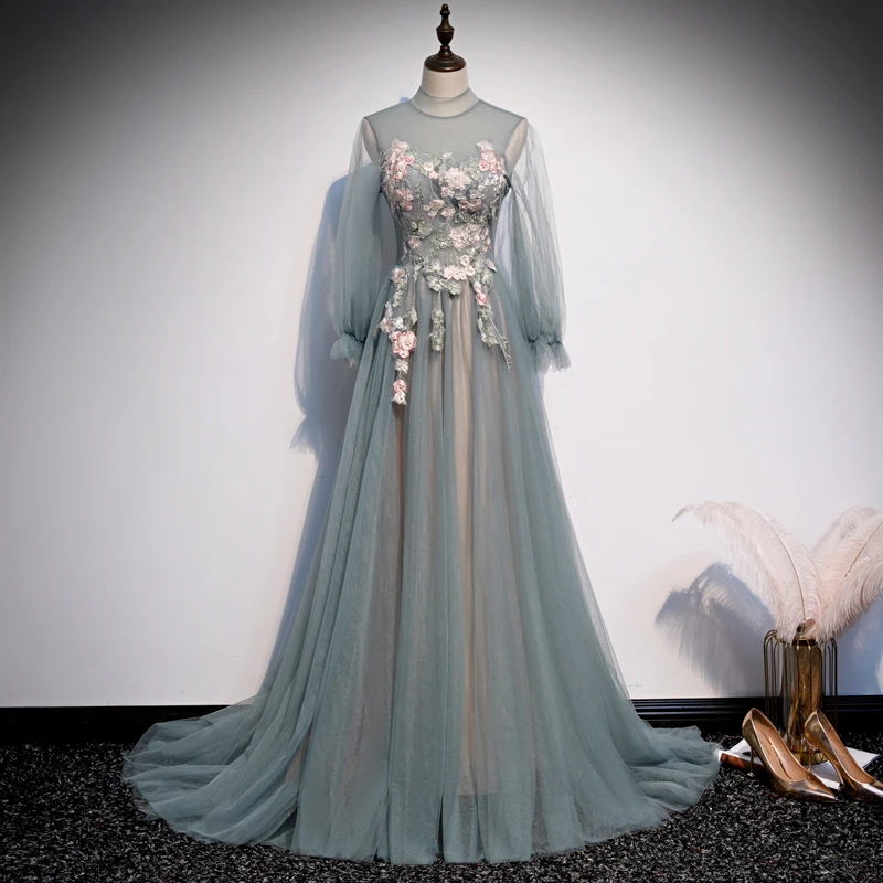 Элегантное длинное вечернее платье в сеточку женское Qipao Robe De Soiree с аппликацией и