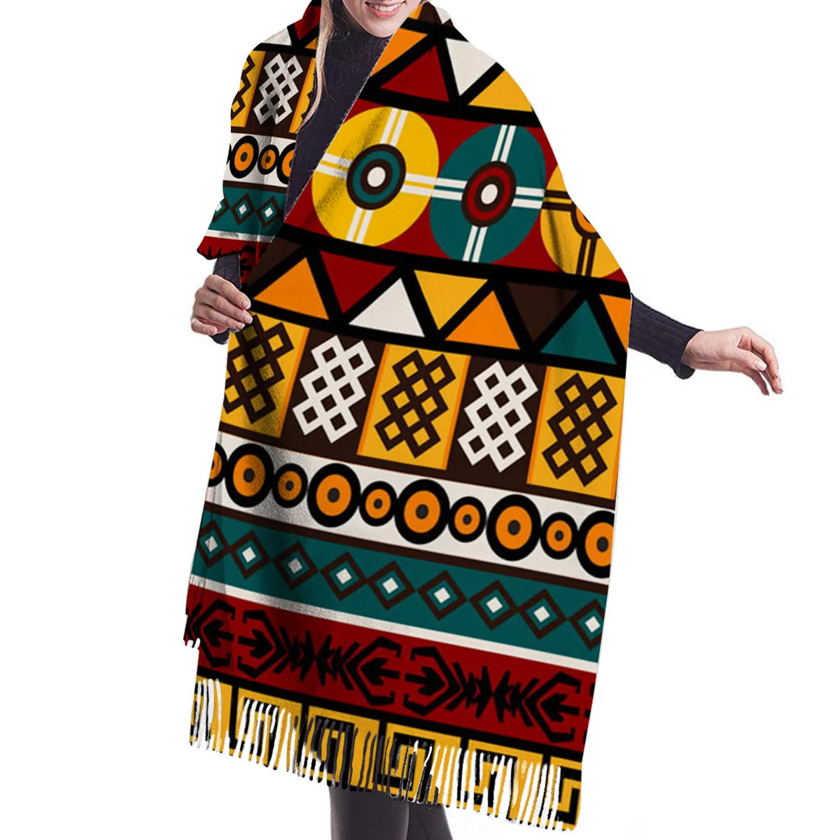 Женский теплый шарф-шаль из кашемира в стиле ретро круглый цвет длинный зимний