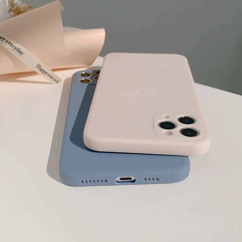 Simple Solid Color Korean Love Heart Phone Case For iPhone 12 Pro Max 11 Xr 13 Xs max 7 8 Puls Se 2020 Cases Soft Silicone Cover