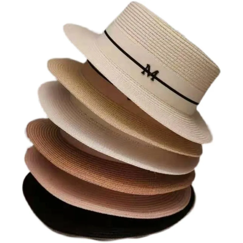 

2021 Sun Women Hat Women's Summer British Beach Hat Traveling Flat Cap Sun Cap for Female Straw Hat with M Letter Bucket Hat