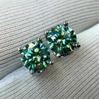 Серьги-гвоздики inbeaut VVS1 с изумрудом и муассанитом, Круглые, зеленые, 0,5 карата, с бриллиантами