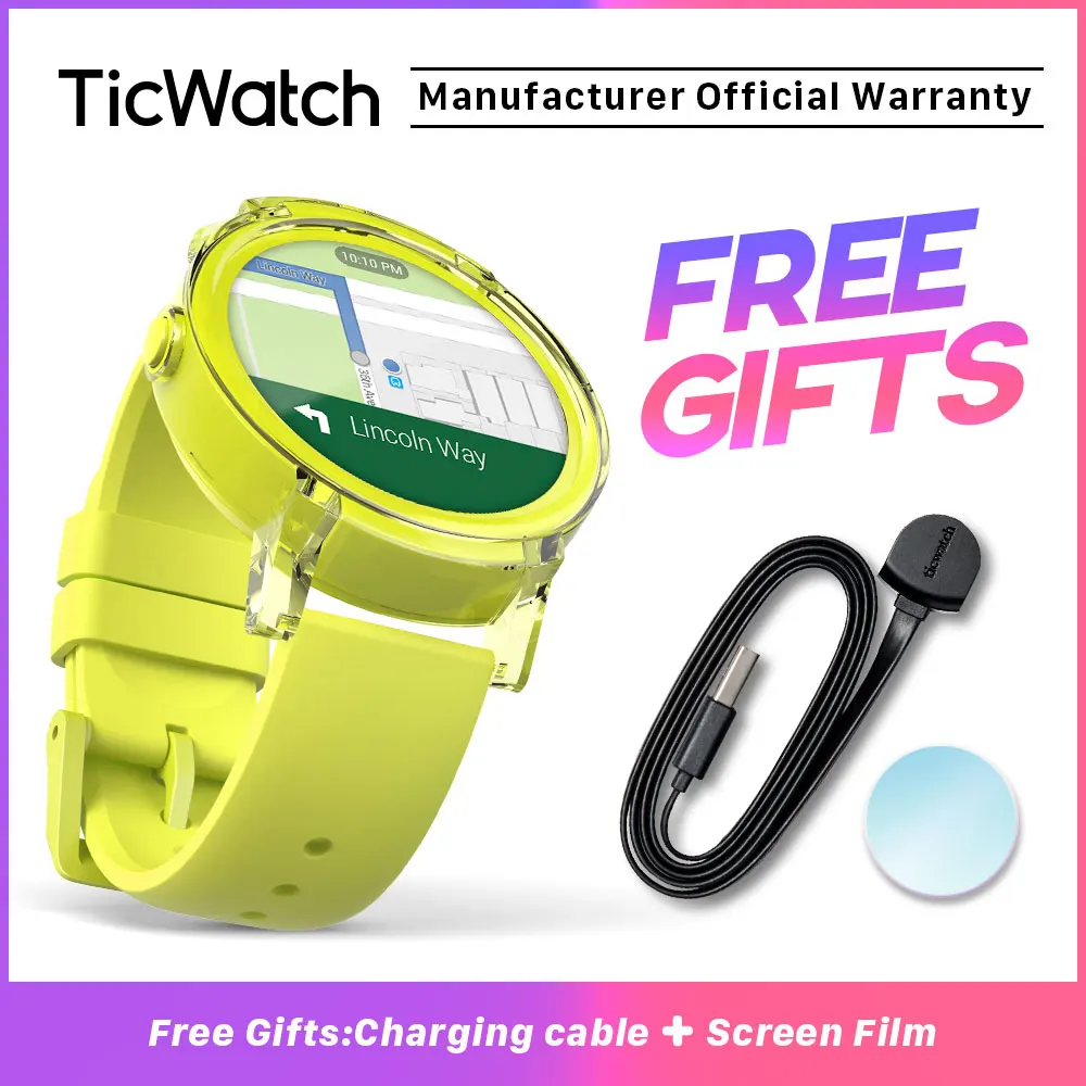 Lemon Yellow TicWatch E белые Смарт-часы Bluetooth умные часы с gps Android и iOS совместимые спортивные часы IP67 Mobvoi оригинальные - Цвет: Lemon Yellow