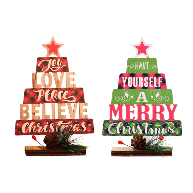 

Creative Wooden Mini Desktop Christmas Tree DIY Painted Letter Xmas Ornaments New Year Decoration N0PA