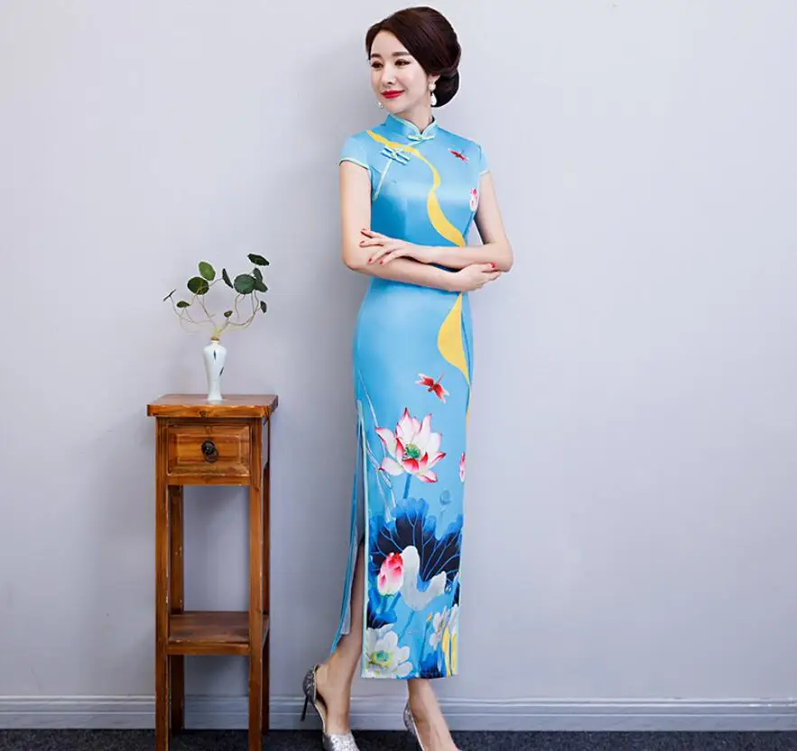 

Traditional China Style Dress Women's Long Cheongsam Elegant Slim Qipao Clothing Clothings for Women