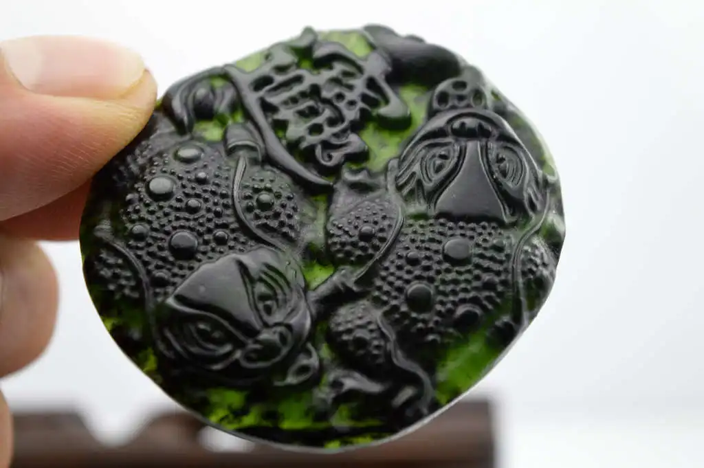 LETSFUN Изящные Ювелирные изделия китайская Нефритовая резьба черный Нефритовый